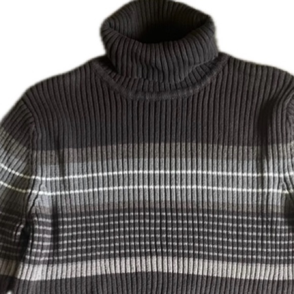 Sonoma Brown & Tan Striped Fitted Ribbed Turtleneck Sweater. Women’s Size XL - Picture 3 of 8